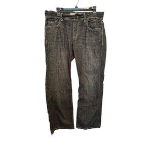 Justin BKE Denim Mens Black Jeans 33R Straight Fit Heavy Stitching Distressed Lo
